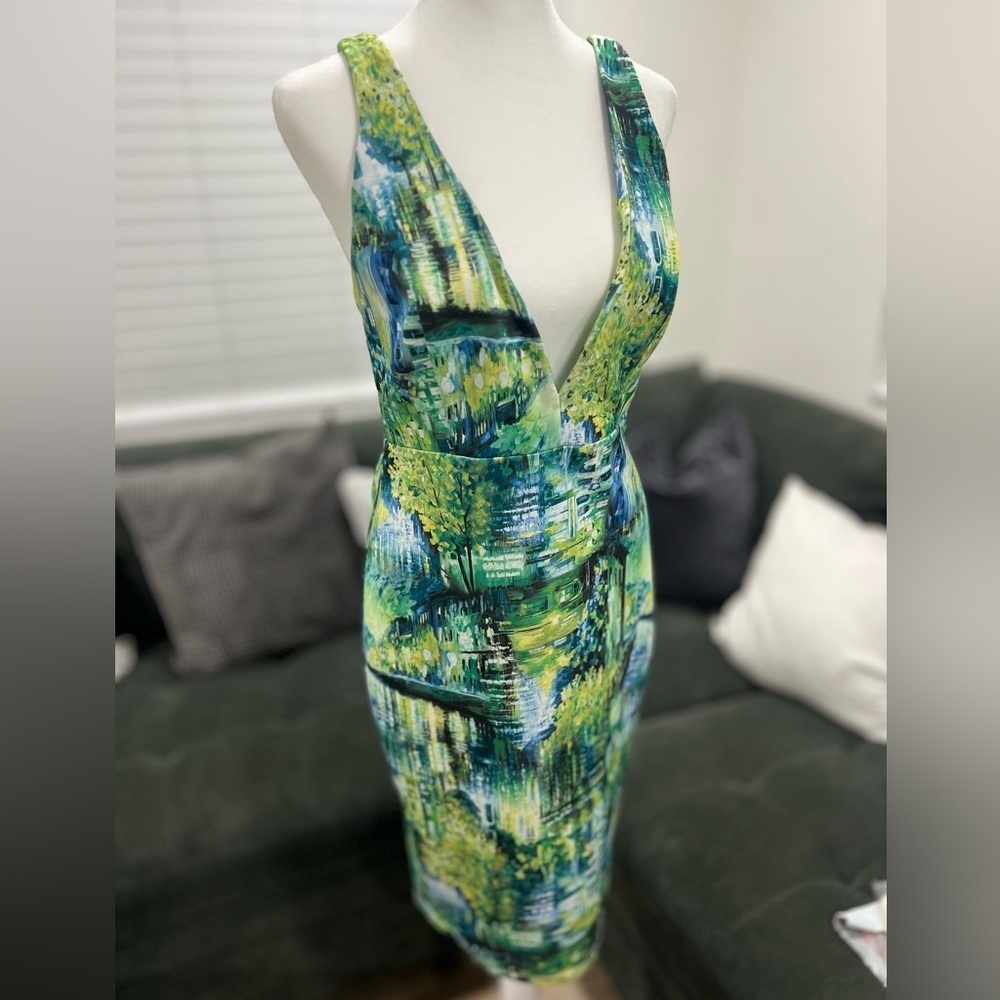Caribbean Queen Tropical Green and Blue Backless Dress
